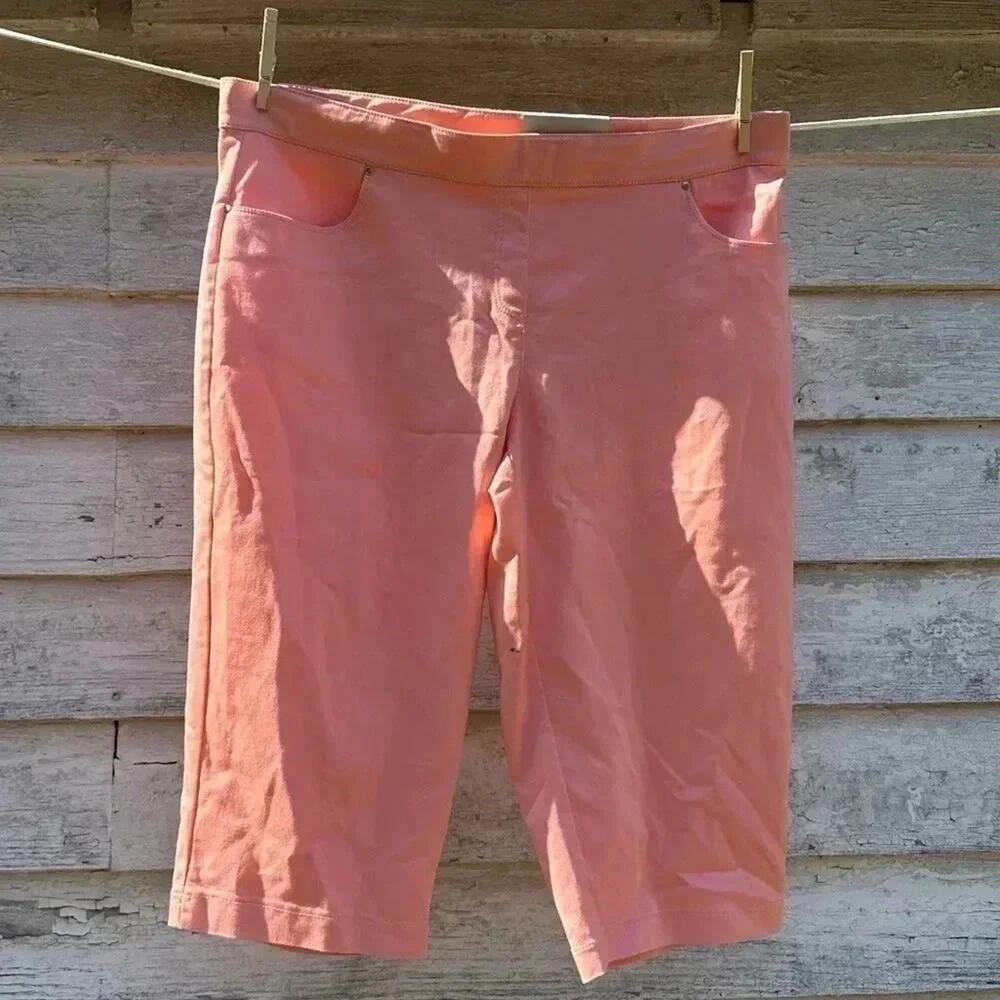 Coral‎ Bay Womens peach capris Pockets preppy coastal grandma summer  Plus Size
